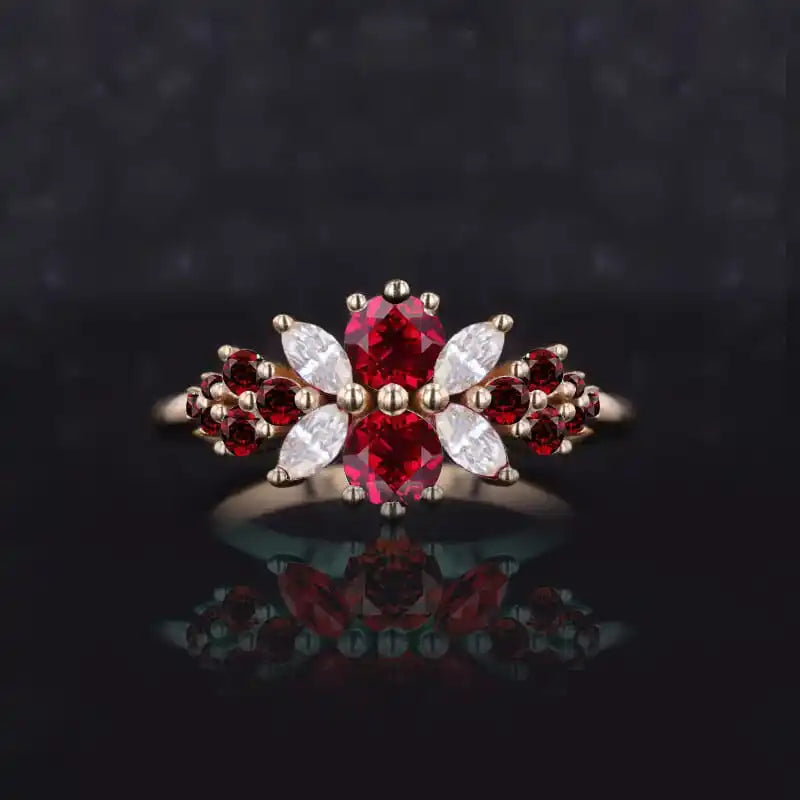 Floral Ruby 14k Yellow Gold Ring Collection