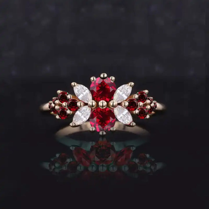 Floral Ruby 14k Yellow Gold Ring Collection