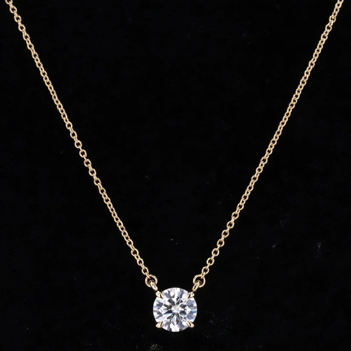 5mm Round Cut Moissanite Pendant Necklace in 10K Solid Yellow/White Gold