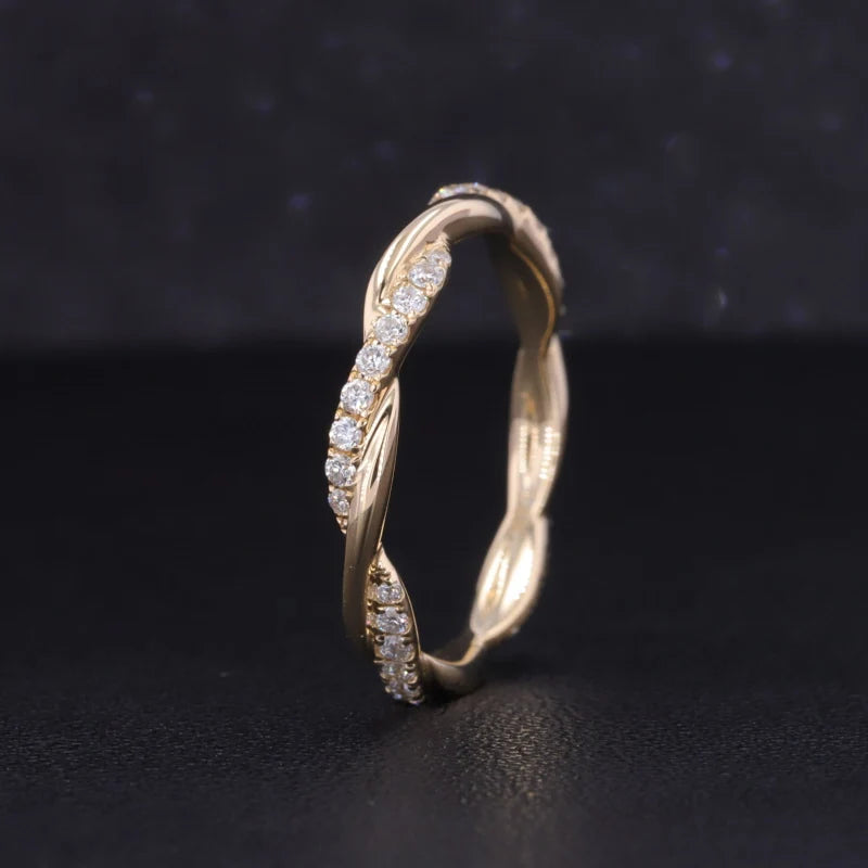 1.3mm Diamond Twist Band Ring in 14K Solid Yellow Gold