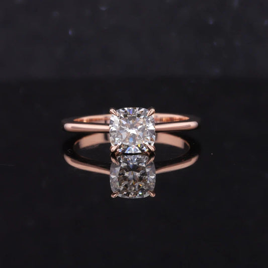 1.00ct Cushion Cut Diamond Solitaire Ring in 18K Solid Rose Gold