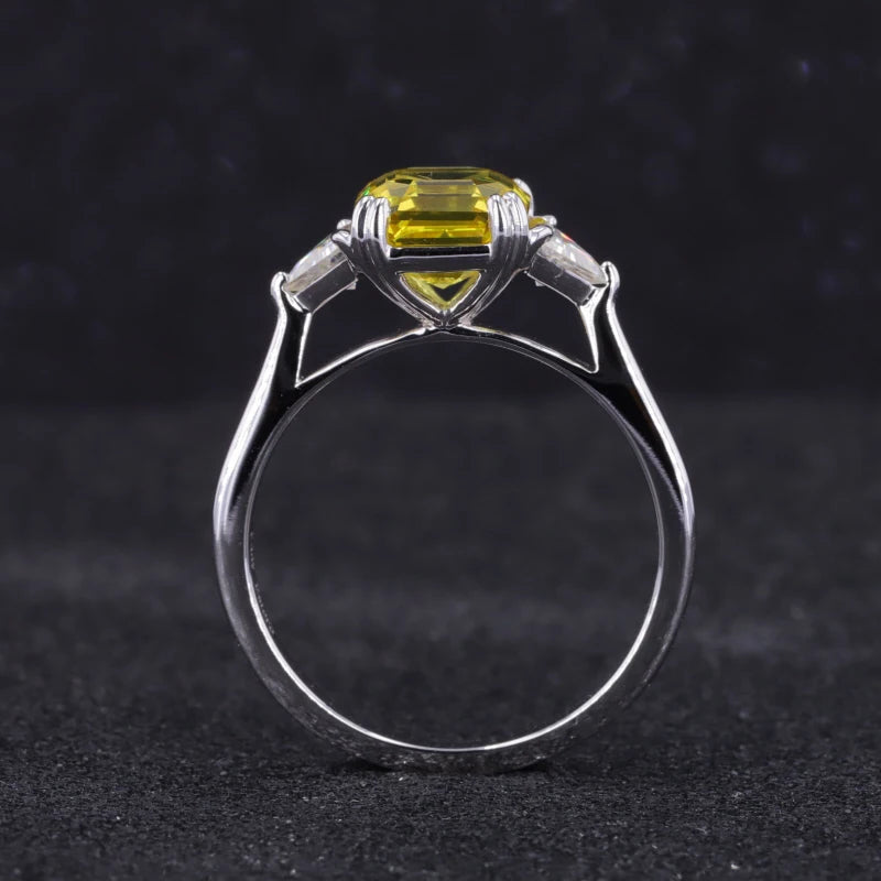 7mm, 2.50ct Asscher Lab-Grown Yellow Sapphire with Diamonds Three-Stone Ring in 14K White Gold