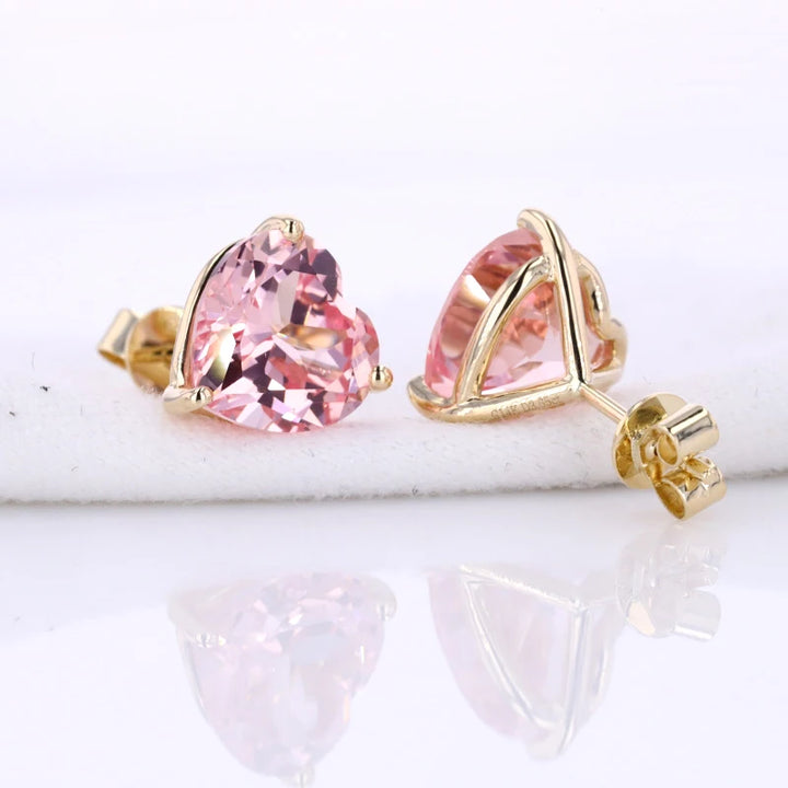 6.5mm, 1.50ct Each Heart Lab-Grown Pink Sapphire Stud Earrings in 14K Yellow Gold