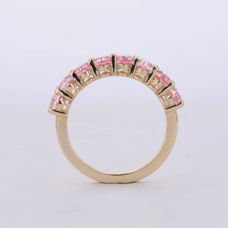 Oval pink lab sapphire half-eternity band, view 9