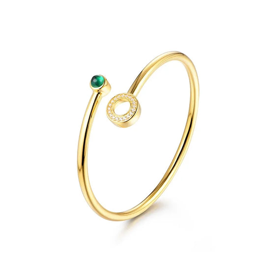 Round Emerald Bangle/Bracelet in 18k Yellow Gold Plated 925 Sterling Silver