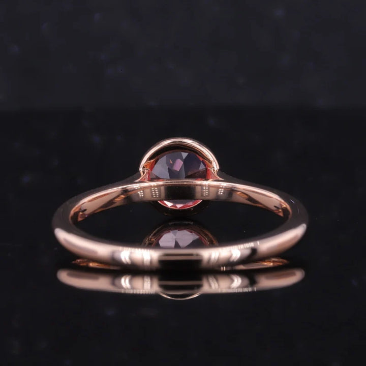 6mm, 1.00ct Lab-Grown Padparadscha Pink Sapphire Bezel-Set Ring in 14K Rose Gold