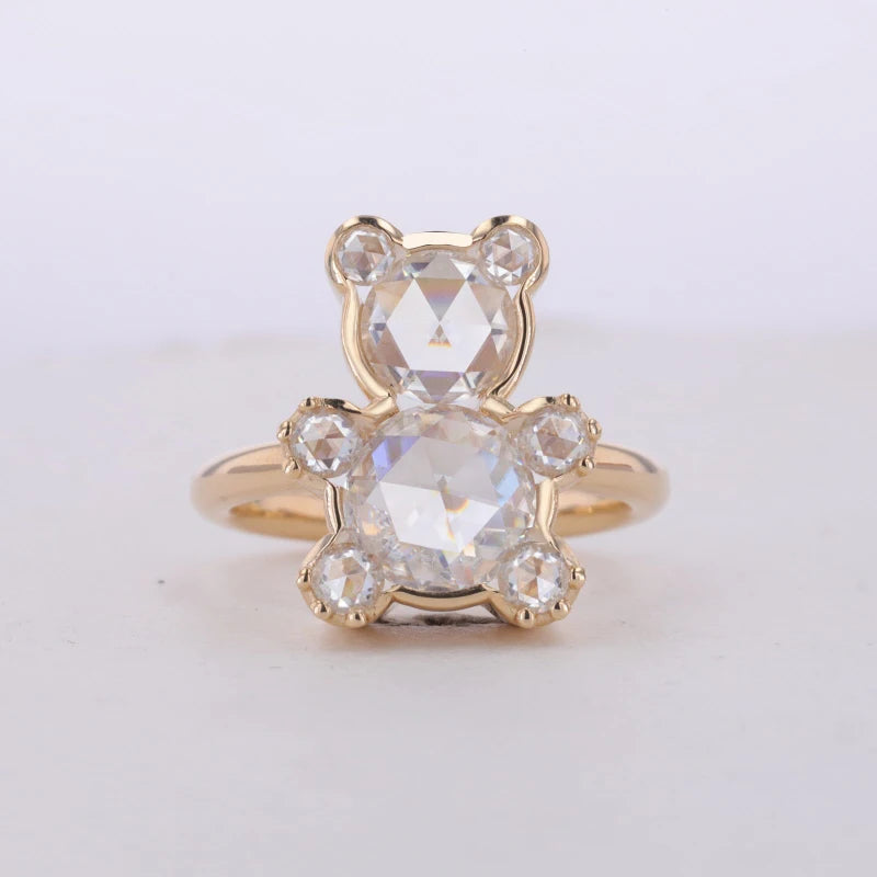 Bear Moissanite Ring in 14K Solid Yellow Gold
