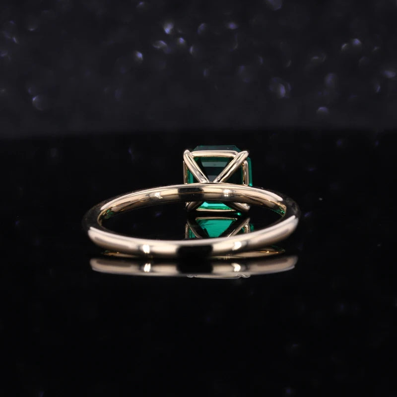 7*7mm Asscher Cut Emerald with Diamond Ring in 14K Solid Yellow Gold