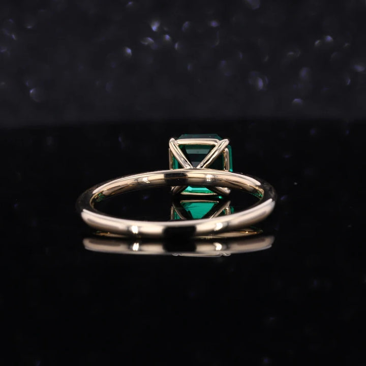 7x7mm, 1.50ct Asscher Lab-Grown Zambian Emerald with Diamond Accent Ring in Yellow Gold