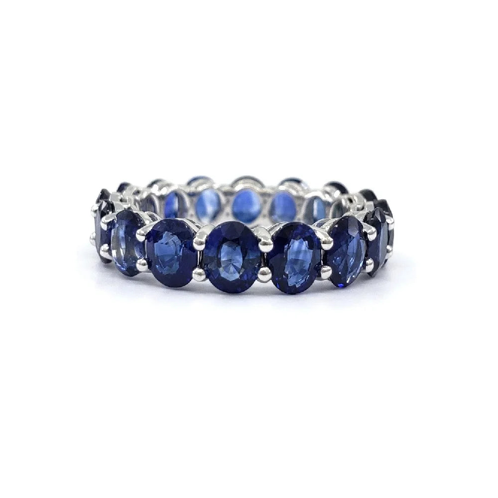 6.76ct Oval Cut Natural Madagascar Sapphire Full-Eternity Ring in 18K Yellow/White/Rose Gold