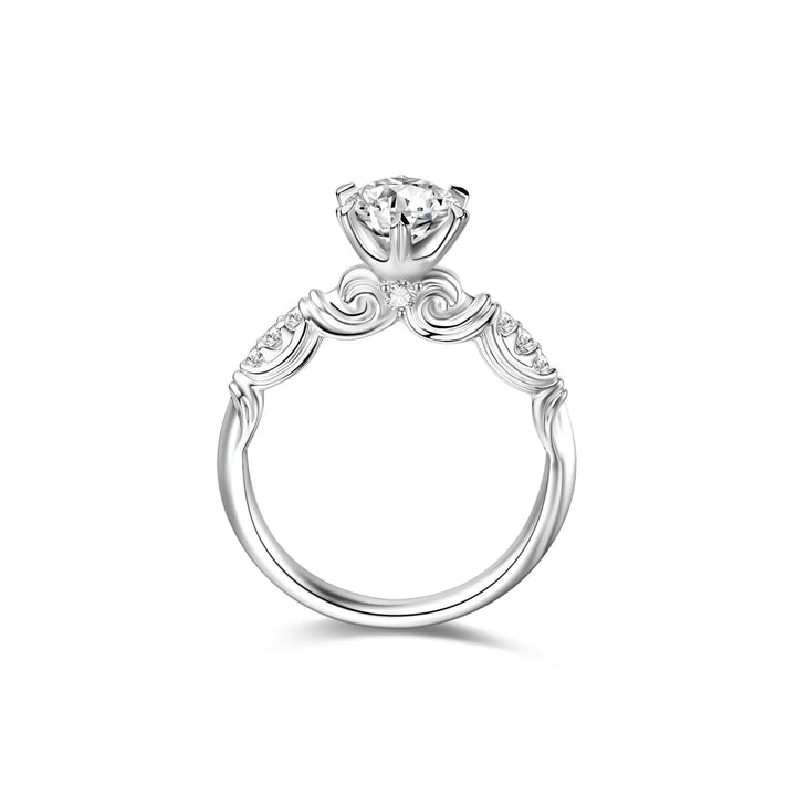1.50ct Round Lab-Grown Diamond Solitaire Ring with Lily Pavé Band in White Gold