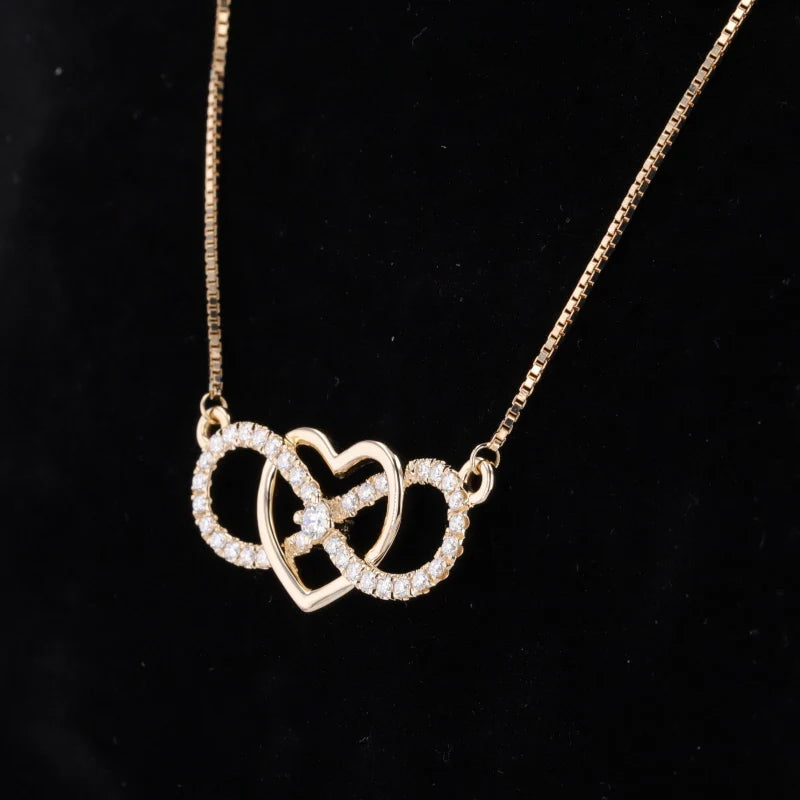 Heart and Infinity Pendant Diamond Necklace in 10K Solid Yellow Gold