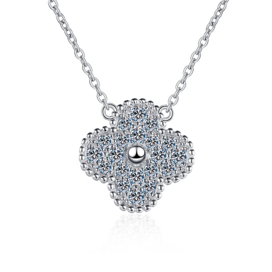 Small Clover Moissanite Pendant Necklace in 18k White Gold Plated 925 silver