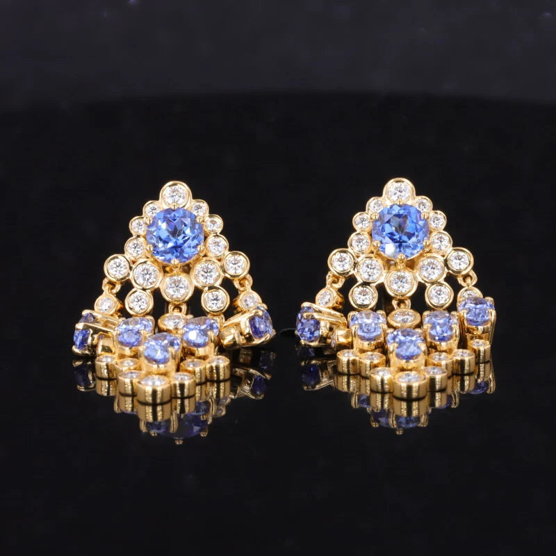 Sapphire with Diamond Dangle Earrings in 22K Solid Yellow Gold