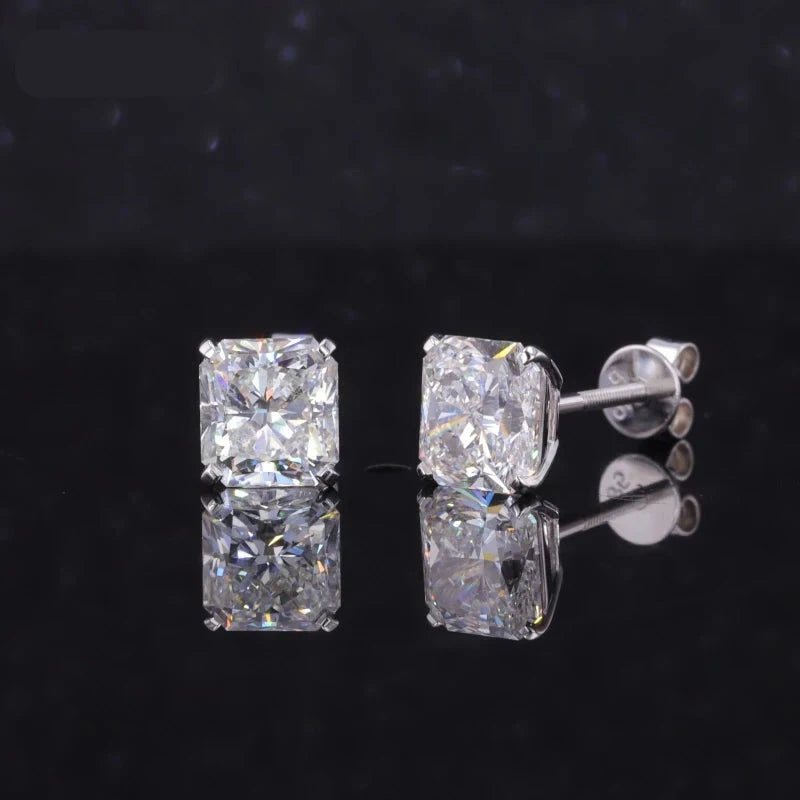 5.5mm, 2ctw Square-Radiant Cut Diamond Earrings in 14K Solid White Gold