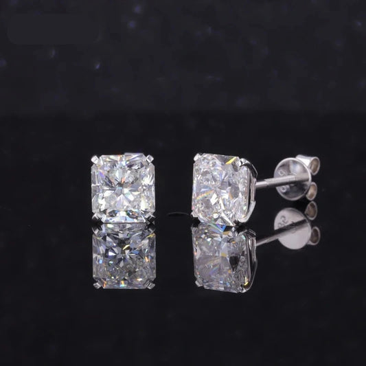 2ct/1ct Each Square Radiant Diamond Earrings in 14K Solid White Gold