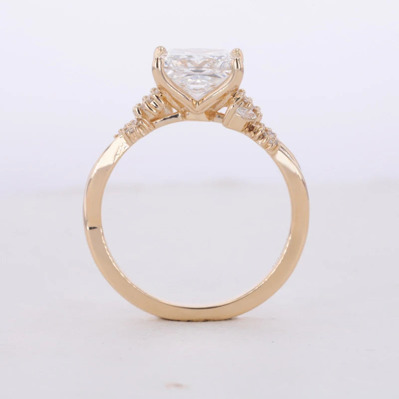 3.00ct Princess Cut Lab-Grown Diamond Vine Twist Ring in Yellow Gold