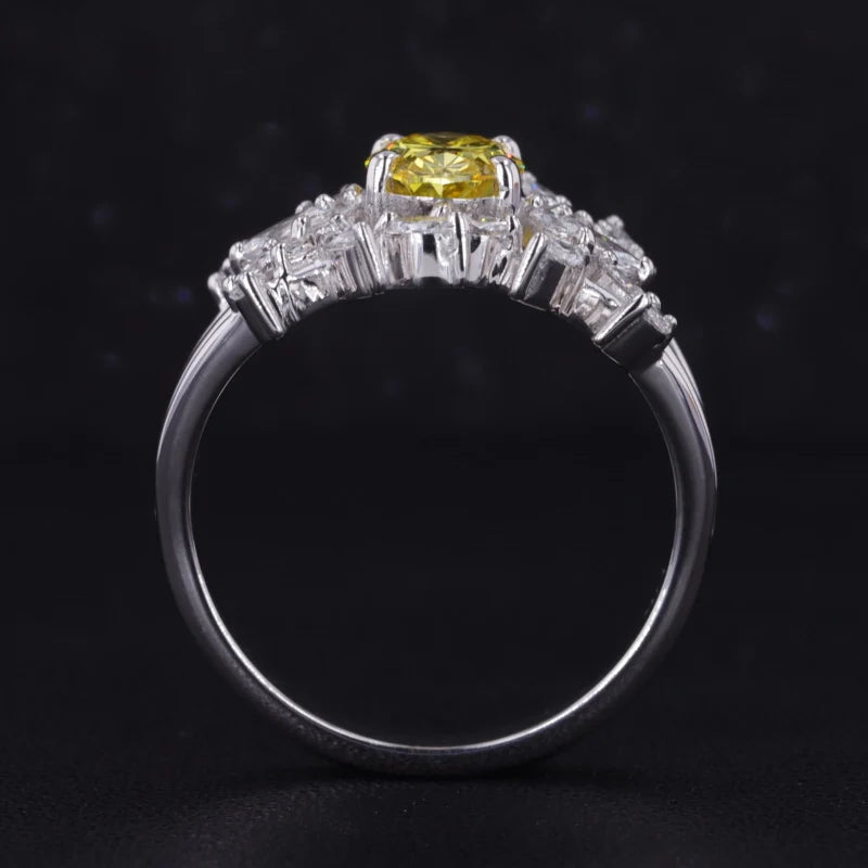 1.31ct Oval Dancy Vivid Yellow Oval Cut Diamond Leaf Patterned Diamonds Ring in 14K Solid White Gold