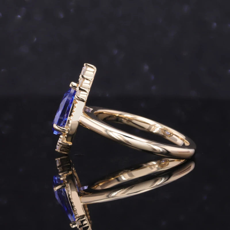 6x9mm, 1.80ct Pear Lab-Grown Blue Sapphire with Diamond Accents in 14K Yellow Gold
