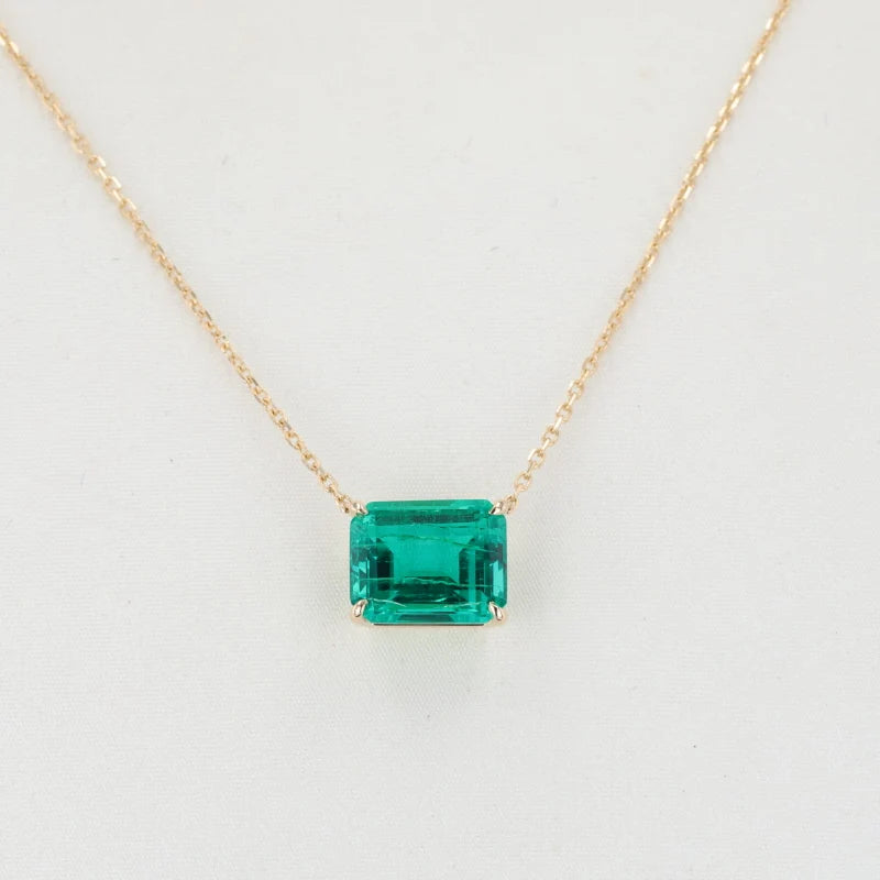 8x10mm, 3.00ct Lab-Grown Colombian Emerald Pendant with Rolo Necklace in 14K Yellow Gold