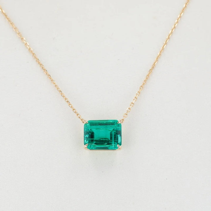 8x10mm, 3.00ct Lab-Grown Colombian Emerald Pendant with Rolo Necklace in 14K Yellow Gold