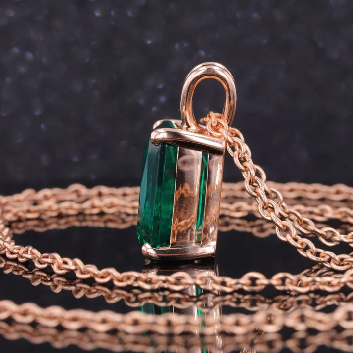12x16mm, 8.80ct Ashoka Lab-Grown Zambian Emerald Pendant Necklace in 14K Rose Gold