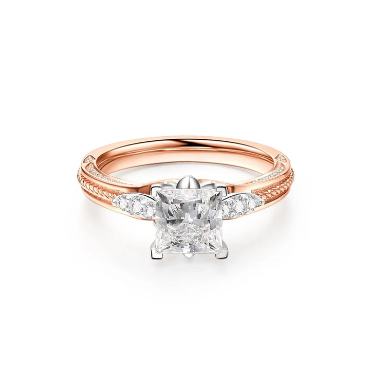 1.75ct Princess Lab-Grown Diamond Solitaire Two-Tone Ring with Side Pave Band and Accents in White and Rose Gold