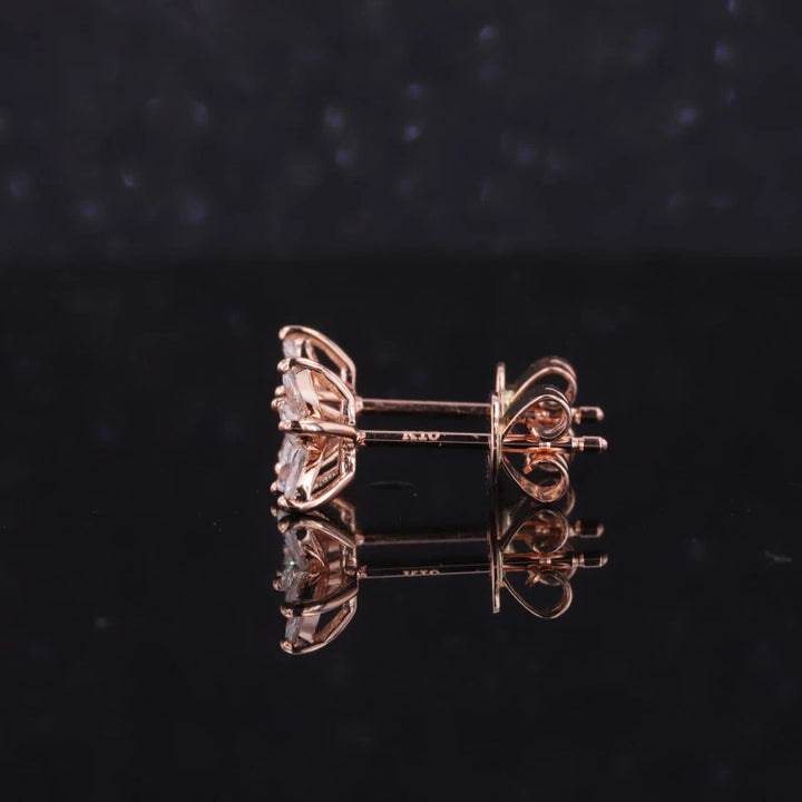 Five Petal Flower Diamond Earrings in 14K Solid Rose Gold