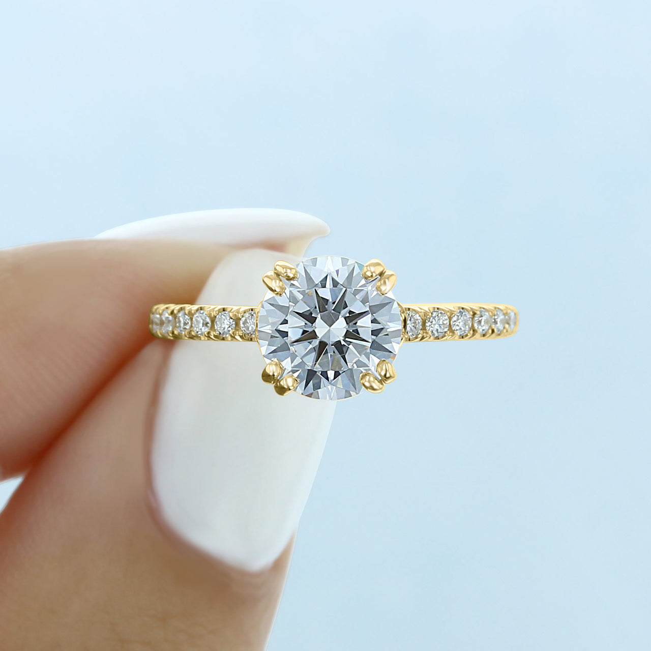 Round Moissanite Engagement Ring in Yellow Gold-Plated 925 Silver