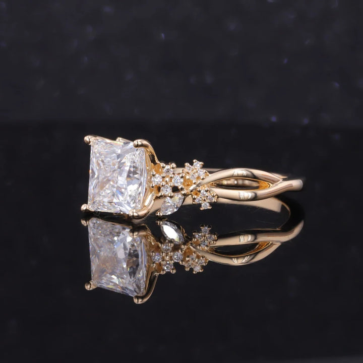 3.00ct Princess Cut Lab-Grown Diamond Vine Twist Ring in Yellow Gold