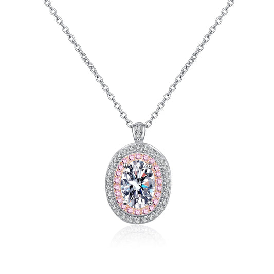 Oval Moissanite Pink Dan Pendant Necklace in 925 silver