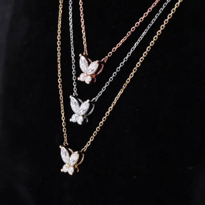 Moissanite Butterly Pendant Necklace in 14K White/Yellow/Rose Gold