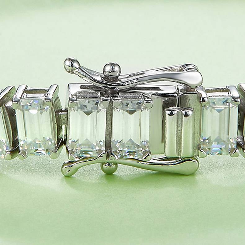 3x5mm 0.5ct D color, VVS Cluster Emerald Moissanite Tennis Bracelet in White Gold-Plated 925 Sterling Silver Tennis Bracelet