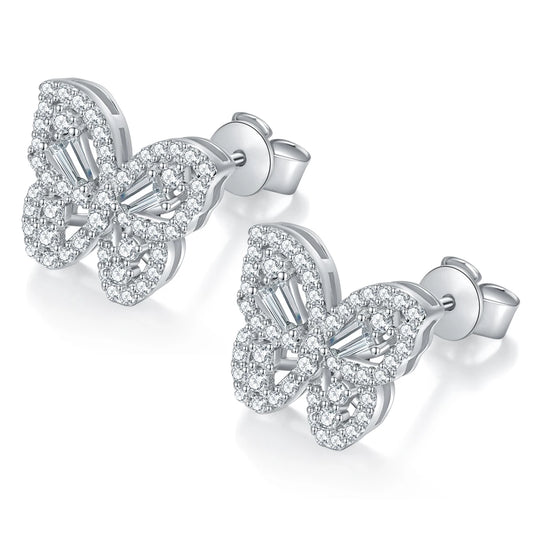 Butterfly Moissanite Earrings in Platinum-Plated 925 Sterling Silver