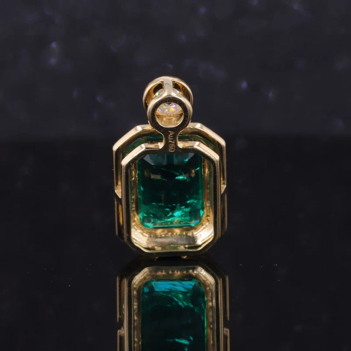 7x10mm, 2.50ct Lab-Grown Colombian Emerald with Diamond Pendant in 18K Yellow Gold