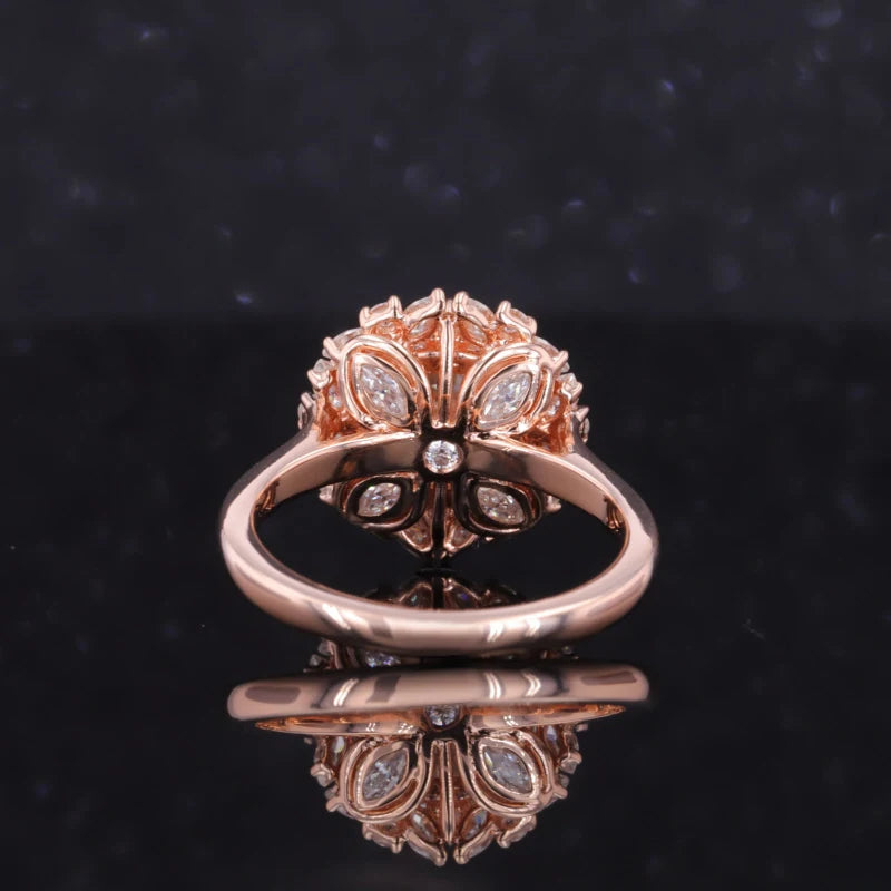 8.5mm Round Cut Moissanite with Marquise Halo in 14K Solid Rose Gold