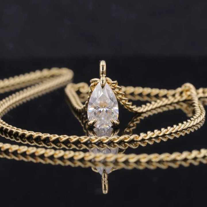 7*10mm Pear Cut Moissanite Pendant Necklace in 18K Solid Yellow Gold