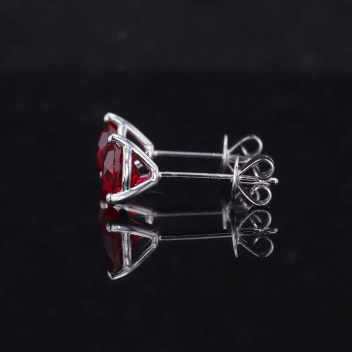 4.5mm, 0.50ct Each Round Lab-Grown Pigeon Blood Red Ruby Earrings in 10K White Gold