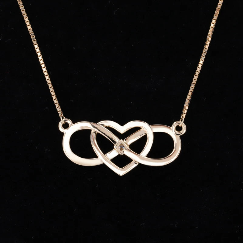 Heart and Infinity Pendant Diamond Necklace in 10K Solid Yellow Gold