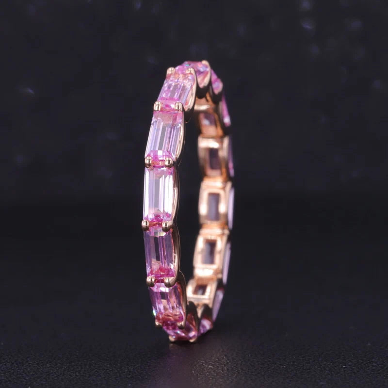 2.5*5mm Emerald Cut Pink Sapphire Eternity Ring in 14K Rose Gold