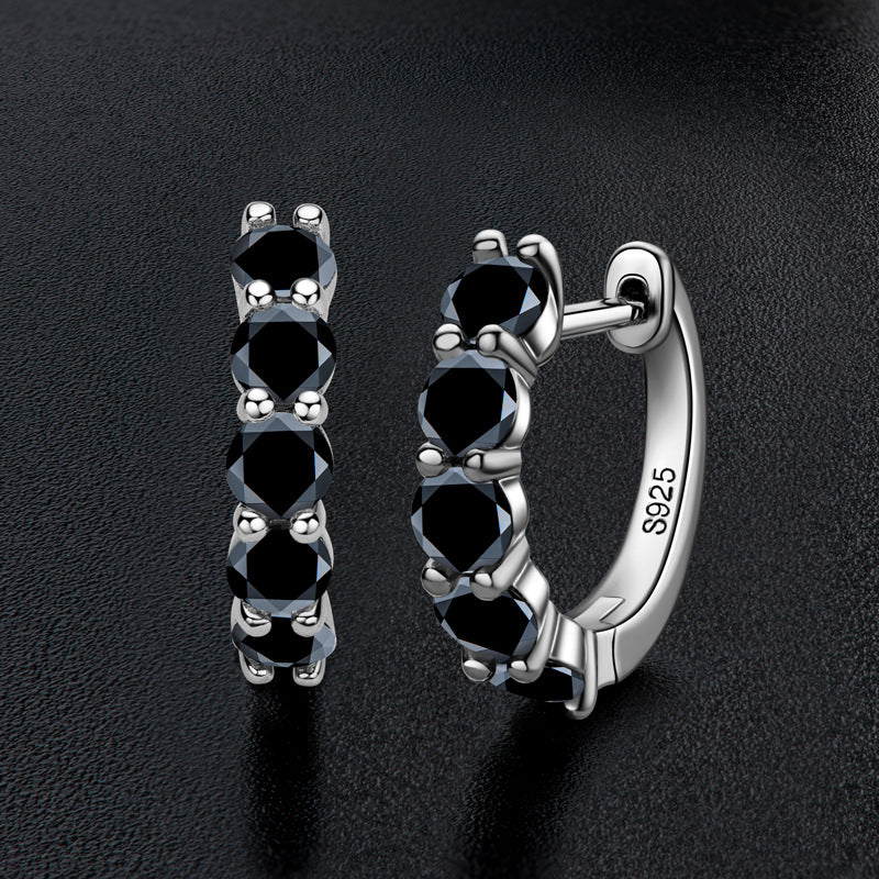 Black Hoop Moissanite Earrings in Platinum-Plated 925 Sterling Silver