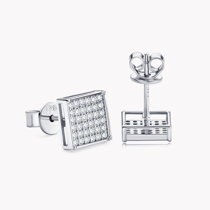Square Moissanite Earrings in Platinum-Plated 925 Sterling Silver