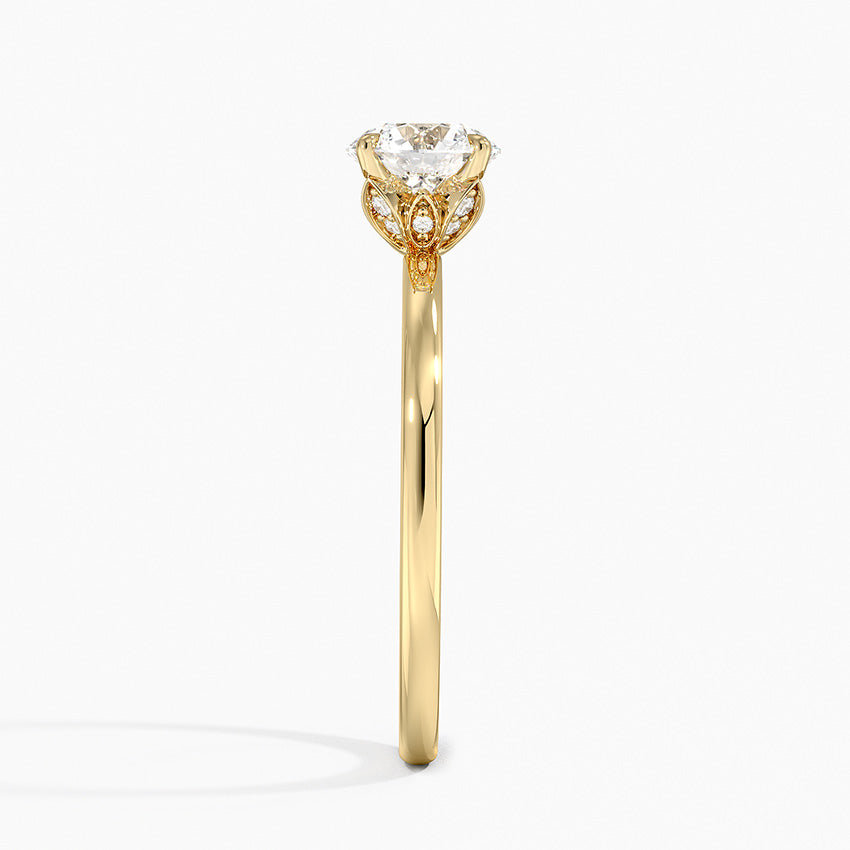 1.00ct Round Lab-Grown Diamond Solitaire Ring with Floral Crown in Yellow Gold