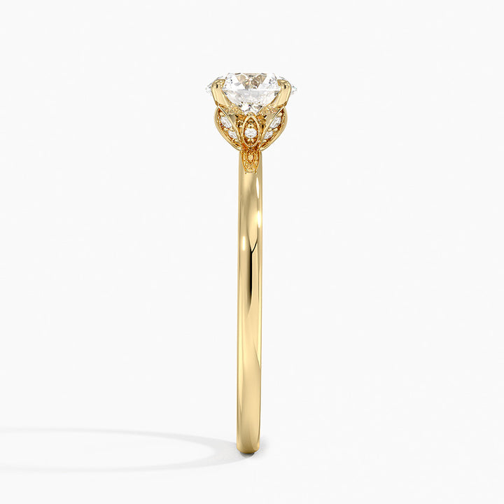 1.00ct Round Lab-Grown Diamond Solitaire Ring with Floral Crown in Yellow Gold