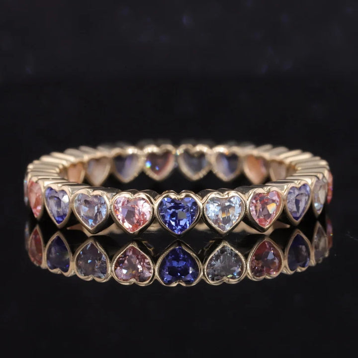 3.3mm, 3.50ctw Heart Cut Blue/Pink Sapphire/Alexandrite Eternity Ring in 14K Yellow Gold