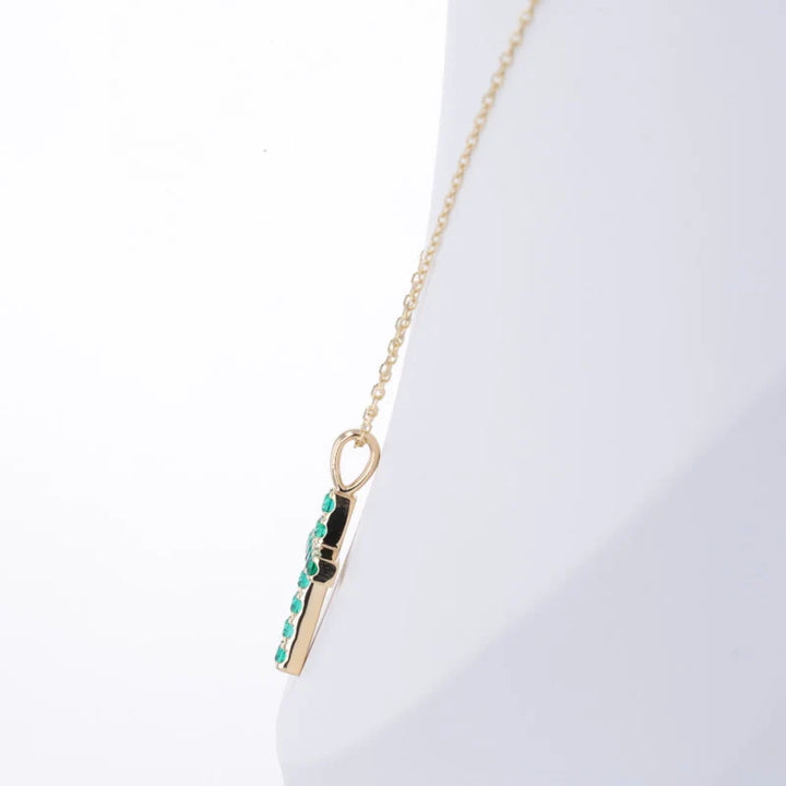 2mm, 0.80ctw Lab-Grown Colombian Emerald Cross Pendant Necklace in 14K Yellow Gold
