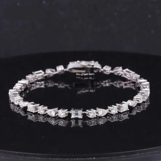Round, Pear, Emerald Cut Moissanite Tennis Bracelet in 14K Solid White/Yellow Gold