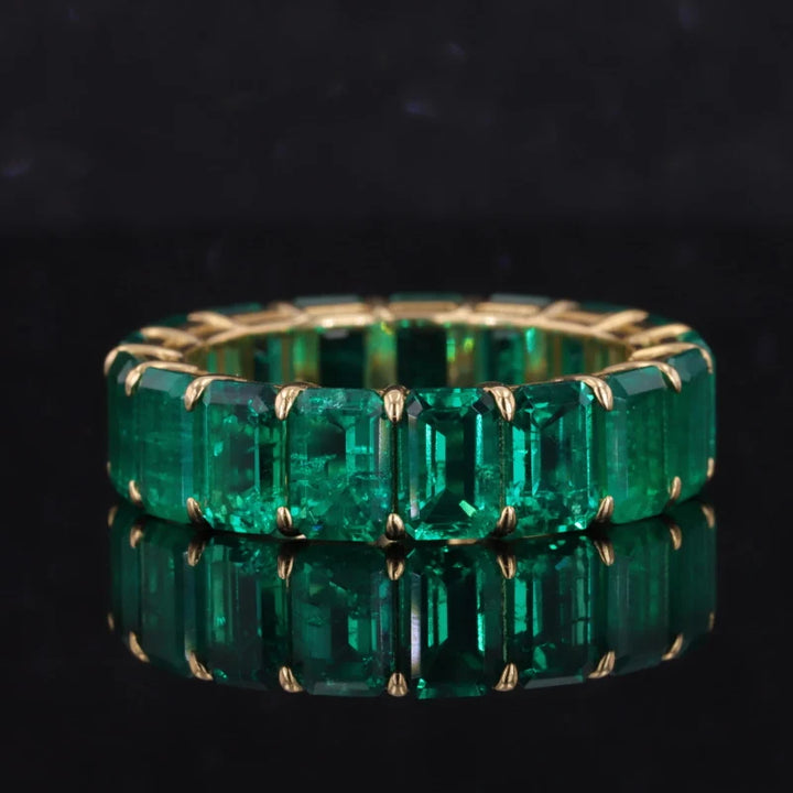 6mm, 8.8ctw Emerald Lab-Grown Colombian Emerald Eternity Band Ring in Yellow Gold