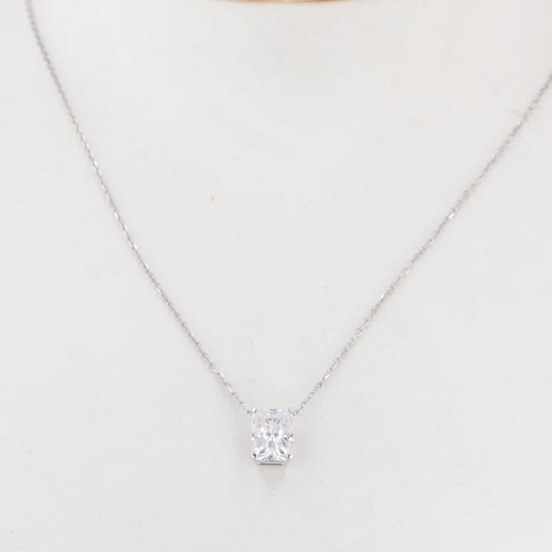6*8mm Radiant Cut Moissanite Necklace in 14K Solid White Gold