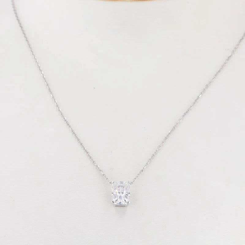 Moissanite Radiant Cut Necklace in 14K White Gold